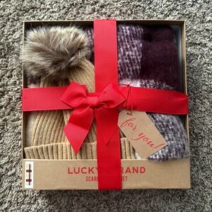 Lucky Brand Tan and Brown Hat and Scarf Set